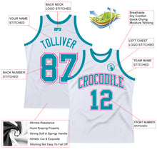 Загрузить изображение в средство просмотра галереи, Custom White Teal-Pink Authentic Throwback Basketball Jersey
