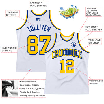 Custom White Gold-Royal Authentic Throwback Basketball Jersey
