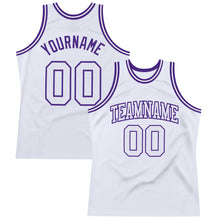 Laden Sie das Bild in den Galerie-Viewer, Custom White White-Purple Authentic Throwback Basketball Jersey
