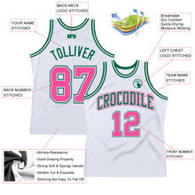 Load image into Gallery viewer, Custom White Pink-Kelly Green Authentic Throwback Basketball Jersey
