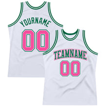Load image into Gallery viewer, Custom White Pink-Kelly Green Authentic Throwback Basketball Jersey
