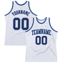 Загрузить изображение в средство просмотра галереи, Custom White Navy-Light Blue Authentic Throwback Basketball Jersey
