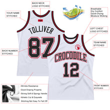 Load image into Gallery viewer, Custom White Black-Red Authentic Throwback Basketball Jersey
