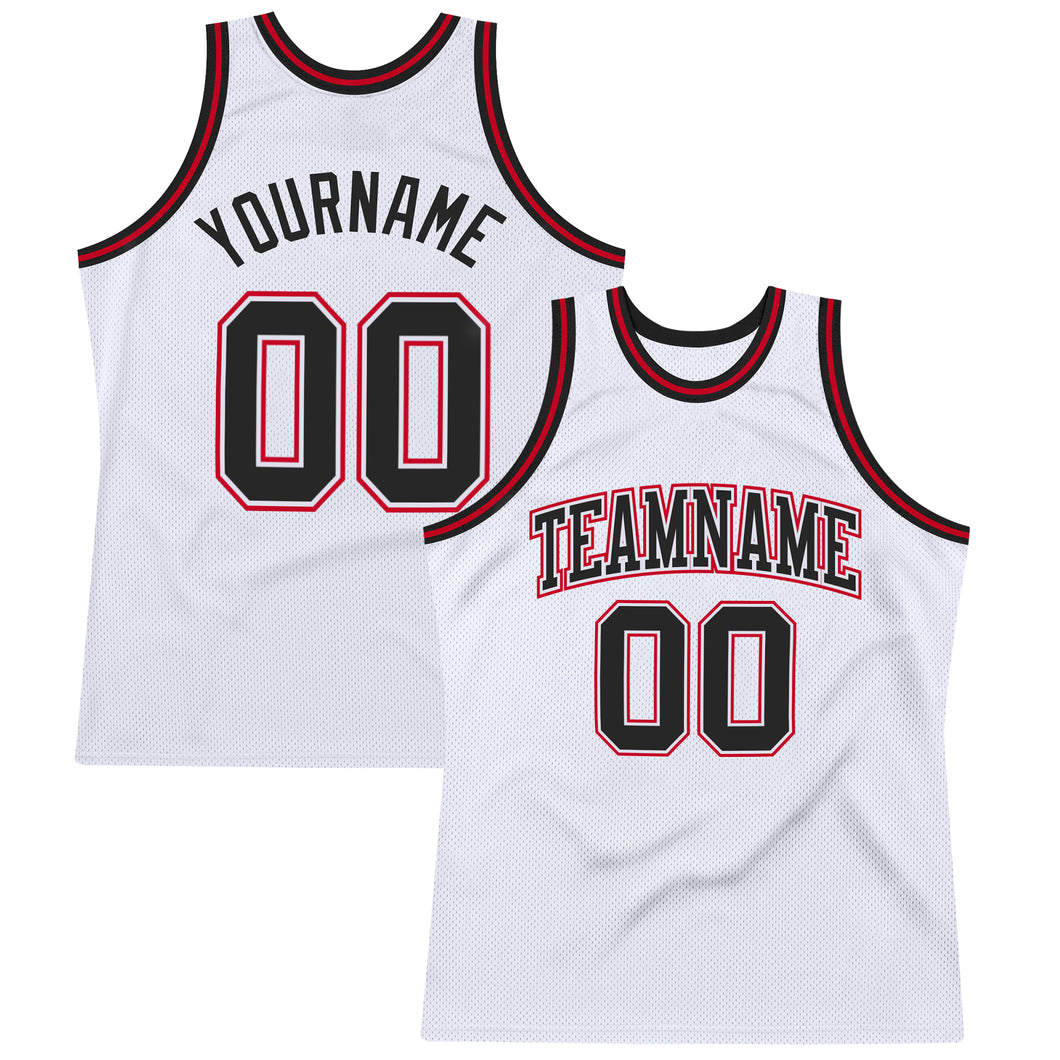 Custom White Black-Red Authentic Throwback Basketball Jersey