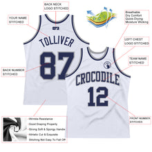 Загрузить изображение в средство просмотра галереи, Custom White Navy-Gray Authentic Throwback Basketball Jersey
