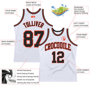 Custom White Black-Orange Authentic Throwback Basketball Jersey