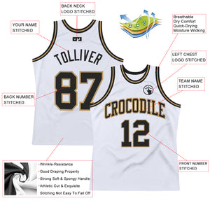 Custom White Black-Old Gold Authentic Throwback Basketball Jersey