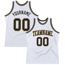 Load image into Gallery viewer, Custom White Black-Old Gold Authentic Throwback Basketball Jersey

