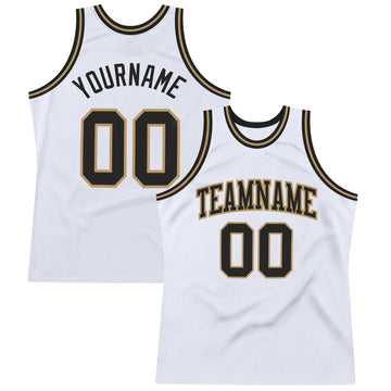 Custom White Black-Old Gold Authentic Throwback Basketball Jersey