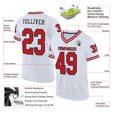 Custom White Red-Black Mesh Authentic Throwback Football Jersey