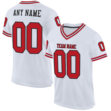 Custom White Red-Black Mesh Authentic Throwback Football Jersey