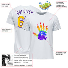 Laden Sie das Bild in den Galerie-Viewer, Custom White Gold-Purple Rainbow Colored Hand For Pride LGBT Performance T-Shirt
