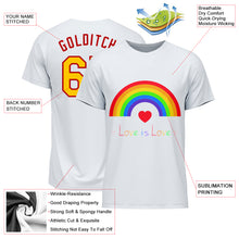 Laden Sie das Bild in den Galerie-Viewer, Custom White Gold-Red Rainbow For Pride Month Love Is Love LGBT Performance T-Shirt
