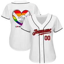Laden Sie das Bild in den Galerie-Viewer, Custom White Red-Black Rainbow Colored Heart For Pride Month Love Is Love LGBT Authentic Baseball Jersey
