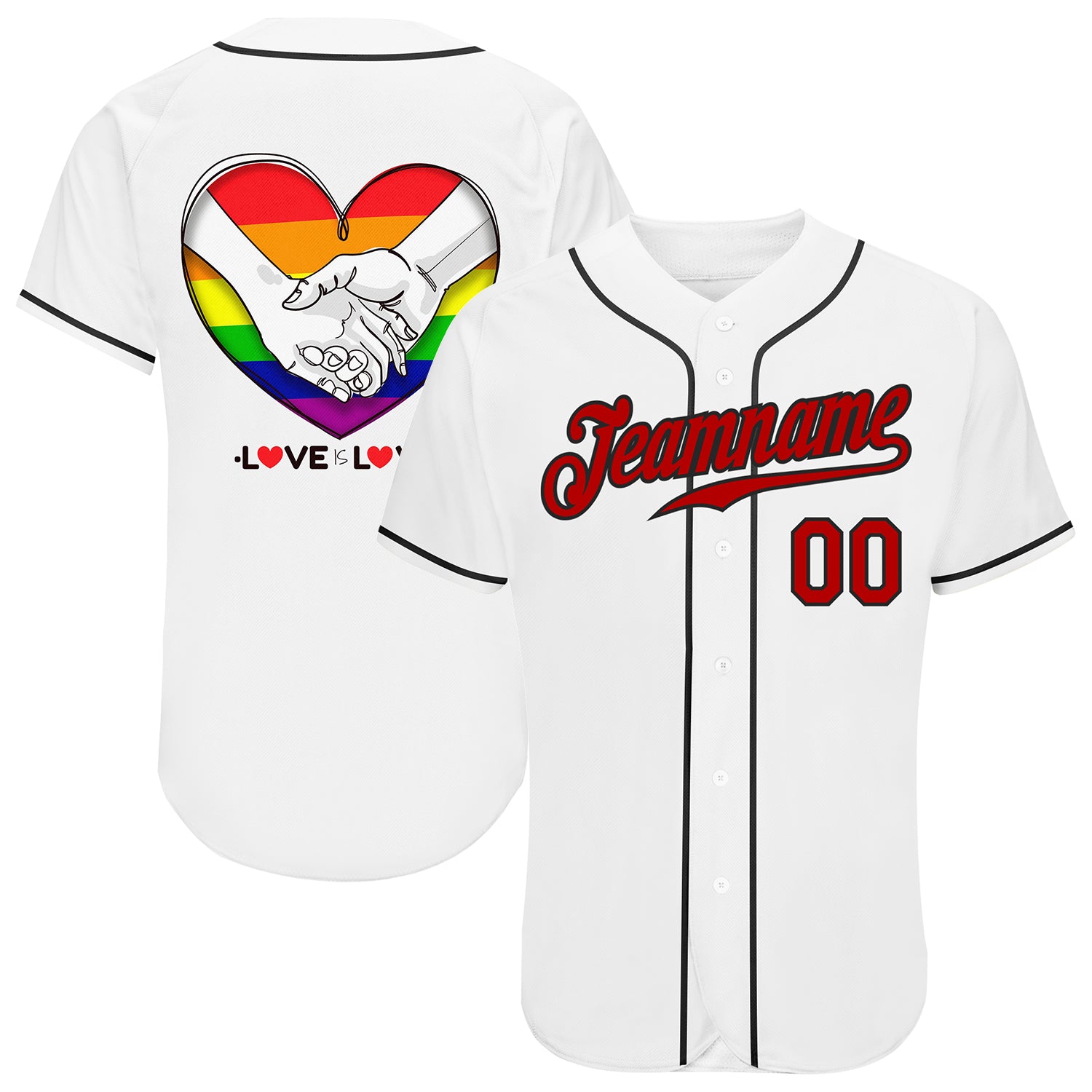 Cheap Custom White Red-Black Rainbow Colored Heart For Pride Month Love Is  Love LGBT Authentic Baseball Jersey Free Shipping – CustomJerseysPro