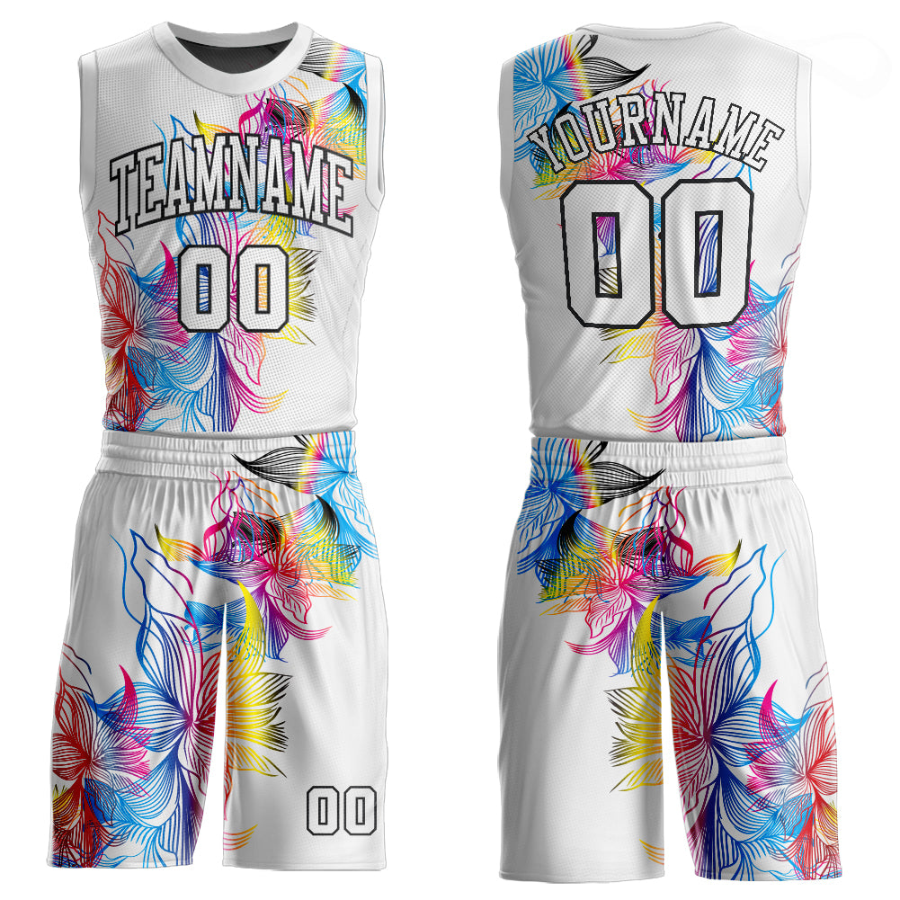 Custom Gold Black-White Round Neck Sublimation Basketball Suit