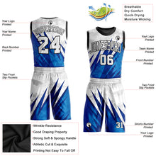 Laden Sie das Bild in den Galerie-Viewer, Custom White White-Royal Round Neck Sublimation Basketball Suit Jersey
