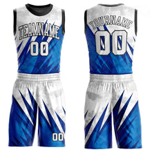 Laden Sie das Bild in den Galerie-Viewer, Custom White White-Royal Round Neck Sublimation Basketball Suit Jersey
