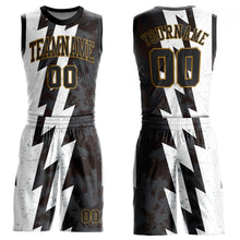 Load image into Gallery viewer, Custom White Black-Old Gold Round Neck Sublimation Basketball Suit Jersey
