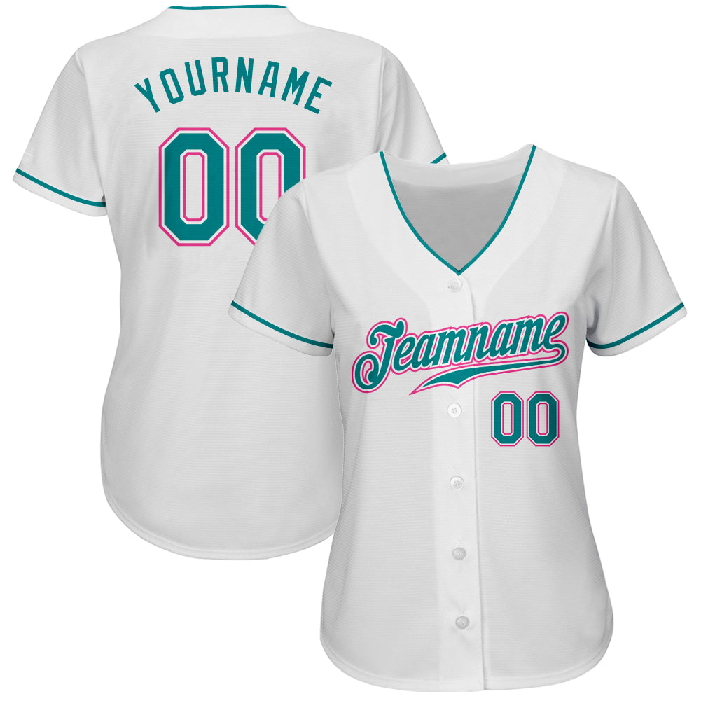 Cheap Custom White AquaPink Authentic Baseball Jersey Free Shipping