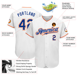 Custom White Royal-Orange Authentic Baseball Jersey