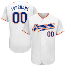 Load image into Gallery viewer, Custom White Royal-Orange Authentic Baseball Jersey
