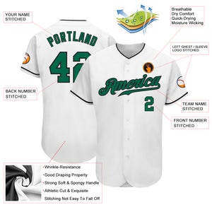 Custom White Kelly Green-Black Authentic Baseball Jersey