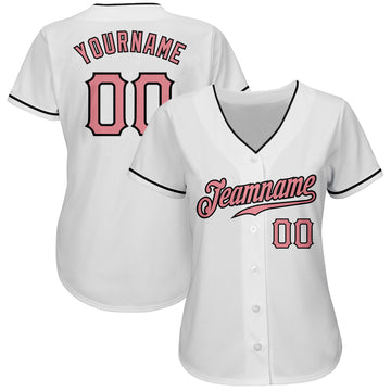 Custom White Medium Pink-Black Authentic Baseball Jersey