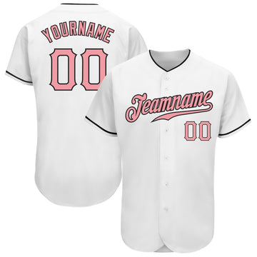 Custom White Medium Pink-Black Authentic Baseball Jersey