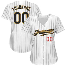 Laden Sie das Bild in den Galerie-Viewer, Custom White Black Pinstripe Black Old Gold-Red Authentic Baseball Jersey
