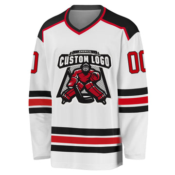 Custom White Red-Black Hockey Jersey