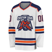 Load image into Gallery viewer, Custom White Navy-Orange Hockey Jersey
