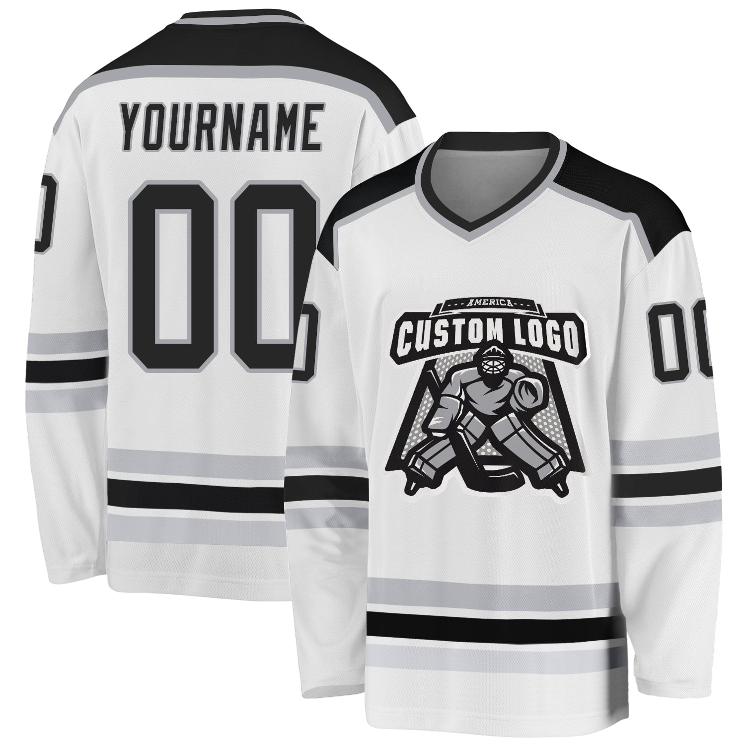 KXK Custom Black White Black-Gray Classic Style Hockey Jersey