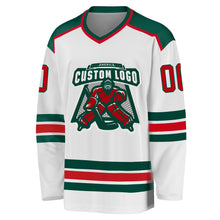 Laden Sie das Bild in den Galerie-Viewer, Custom White Red-Green Hockey Jersey

