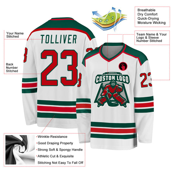 Cheap Custom Green White-Red Hockey Jersey Free Shipping