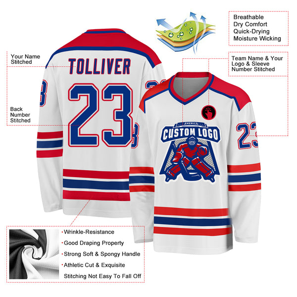 Cheap Custom White Royal-Red Hockey Jersey Free Shipping