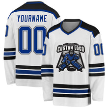 Load image into Gallery viewer, Custom White Royal-Black Hockey Jersey

