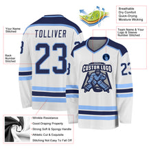 Laden Sie das Bild in den Galerie-Viewer, Custom White Navy-Light Blue Hockey Jersey
