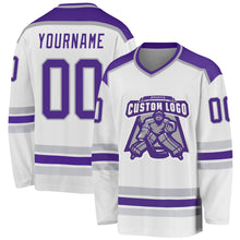 Laden Sie das Bild in den Galerie-Viewer, Custom White Purple-Gray Hockey Jersey
