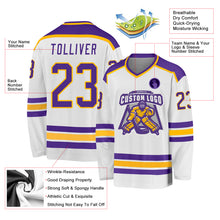 Laden Sie das Bild in den Galerie-Viewer, Custom White Purple-Gold Hockey Jersey
