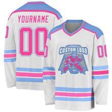 Laden Sie das Bild in den Galerie-Viewer, Custom White Pink-Light Blue Hockey Jersey
