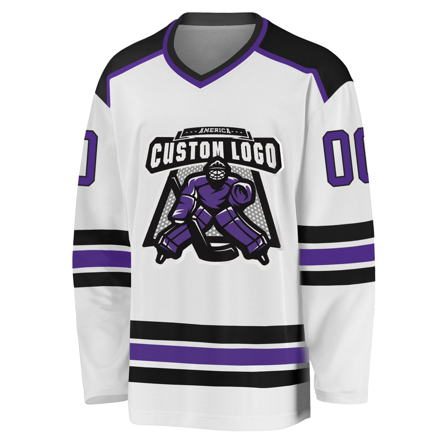 Custom Hockey Jersey Black Purple-White