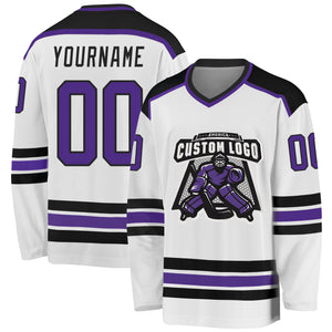 Custom White Purple-Black Hockey Jersey