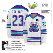 Laden Sie das Bild in den Galerie-Viewer, Custom White Purple-Teal Hockey Jersey

