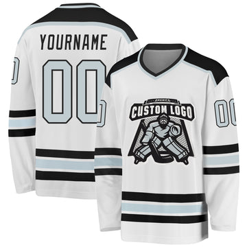 Custom White Silver-Black Hockey Jersey