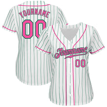 Laden Sie das Bild in den Galerie-Viewer, Custom White Kelly Green Pinstripe Pink-Kelly Green Authentic Baseball Jersey
