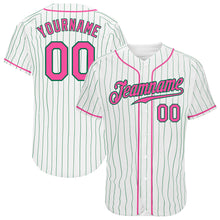 Load image into Gallery viewer, Custom White Kelly Green Pinstripe Pink-Kelly Green Authentic Baseball Jersey
