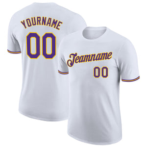 Custom White Purple-Gold Performance T-Shirt