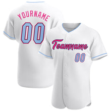Laden Sie das Bild in den Galerie-Viewer, Custom White Light Blue Black-Hot Pink Authentic Baseball Jersey
