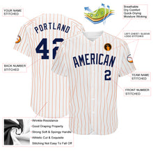 Load image into Gallery viewer, Custom White Orange Pinstripe Navy Authentic Baseball Jersey
